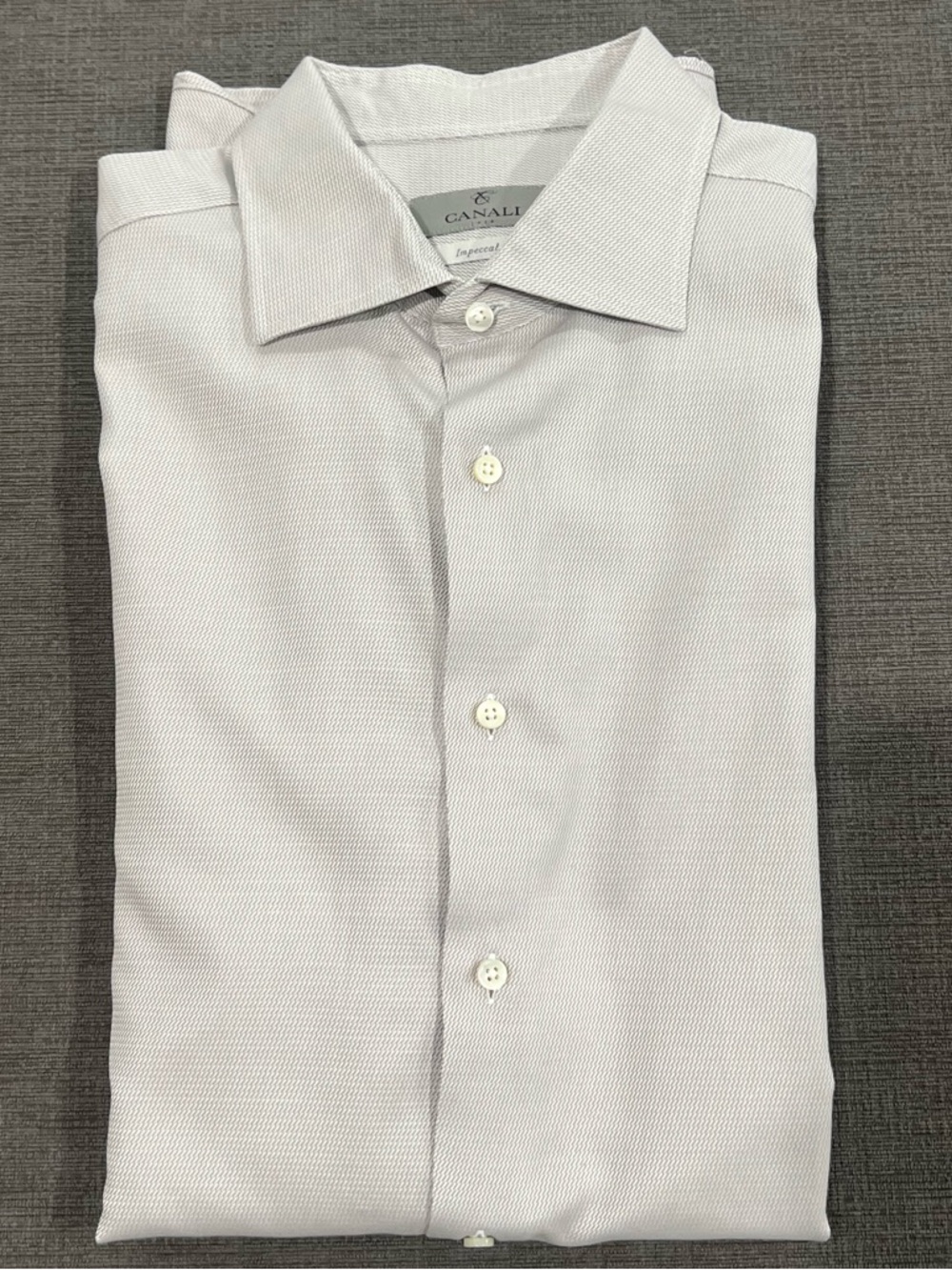 Canali Light Gray Men's Dress Shirt - Textured Spread Collar